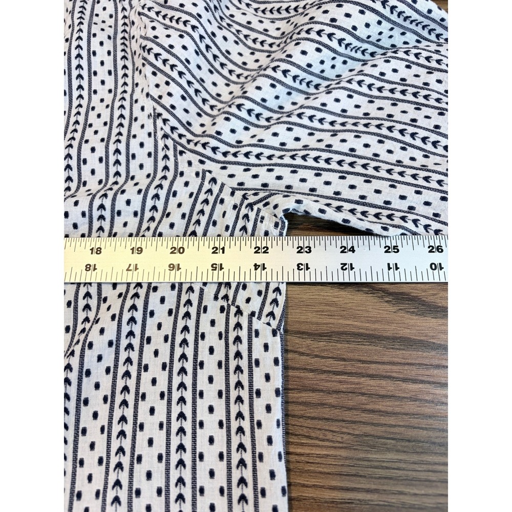 Garnet Hill Organic Cotton Button Front Blouse Navy White Print Tie Sleeve L - Picture 8 of 10